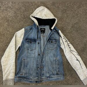 Hollister Blue Denim Jacket with Gray Hood
